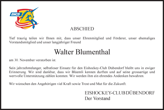 Traueranzeige von Walter Blumenthal von VO solo