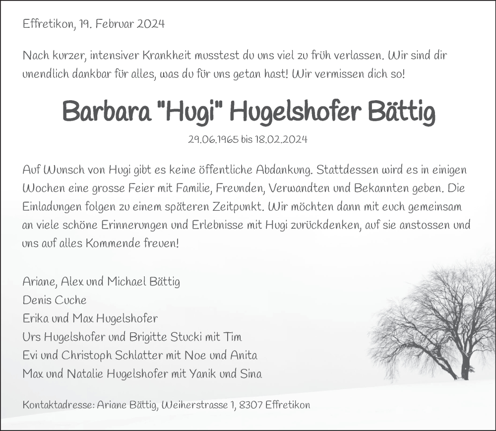  Traueranzeige für Barbara Hugelshofer Bättig vom 22.02.2024 aus reg_5