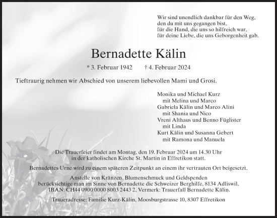 Traueranzeige von Bernadette Kälin von reg_5