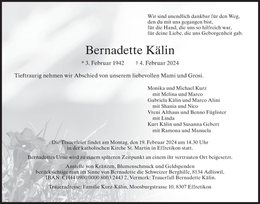  Traueranzeige für Bernadette Kälin vom 08.02.2024 aus reg_5
