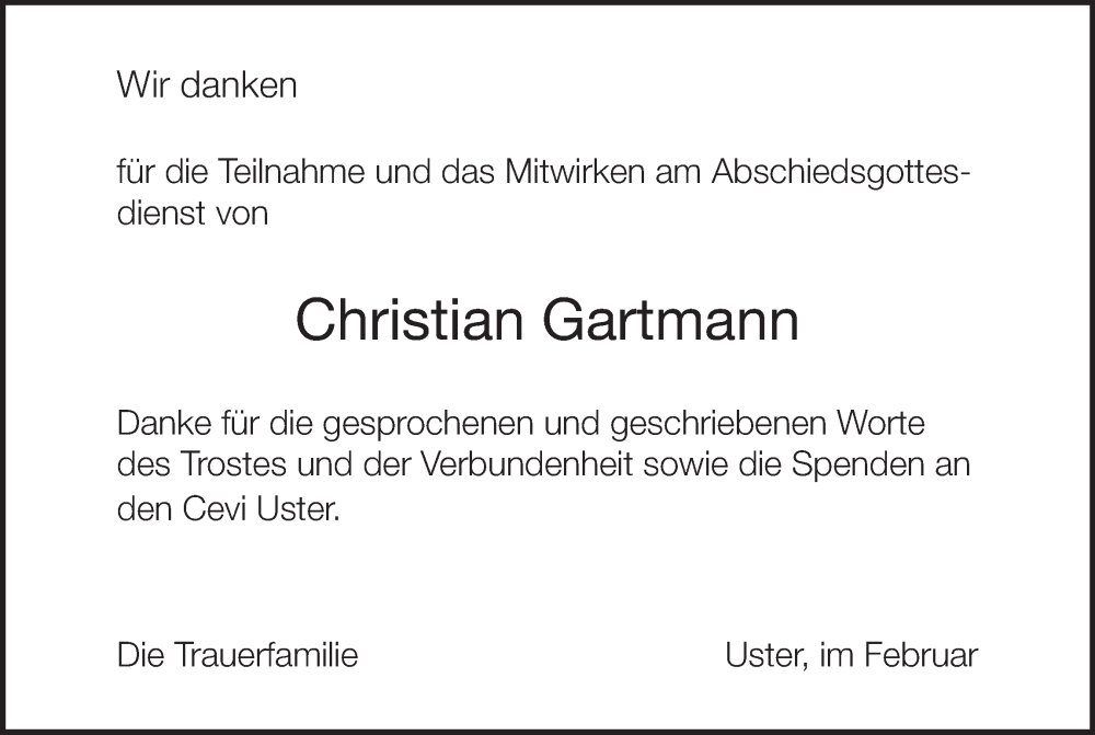 Traueranzeige für Christian Gartmann vom 21.02.2024 aus AvU
