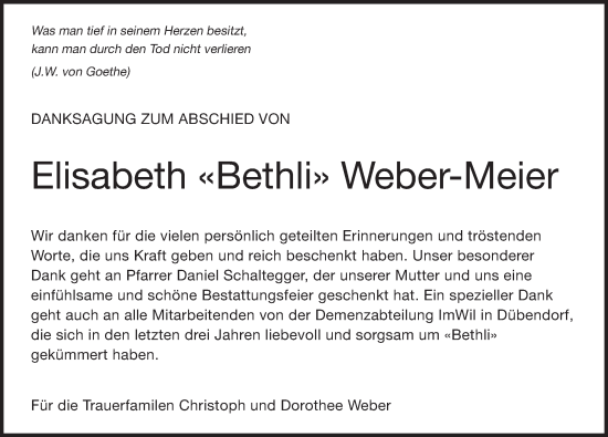 Traueranzeige von Elisabeth Weber-Meier von VO solo