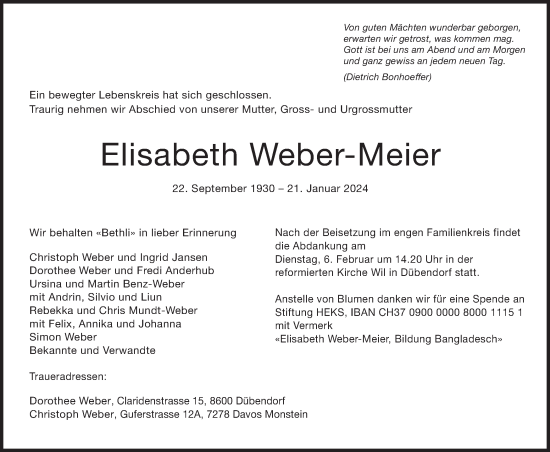 Traueranzeige von Elisabeth Weber-Meier von VO solo