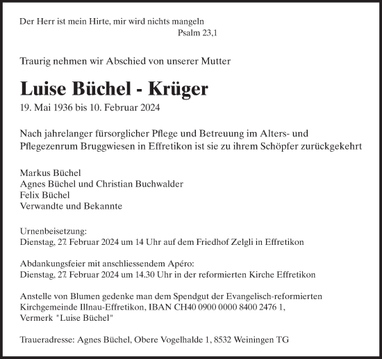 Traueranzeige von Luise Büchel-Krüger von AvU