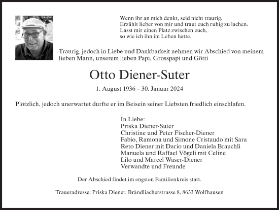 Traueranzeige von Otto Diener-Suter von AvU