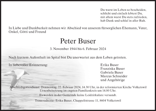 Traueranzeige von Peter Buser von AvU