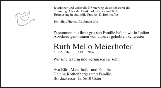 Traueranzeige von Ruth Mello Meierhofer von AvU