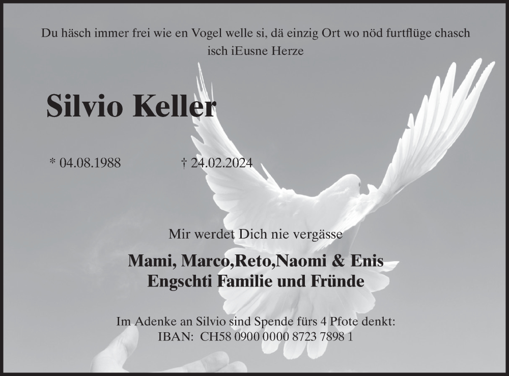  Traueranzeige für Silvio Keller vom 28.02.2024 aus AvU