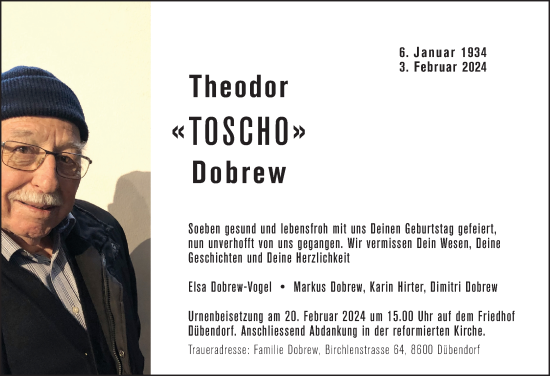 Traueranzeige von Theodor Dobrew von VO solo