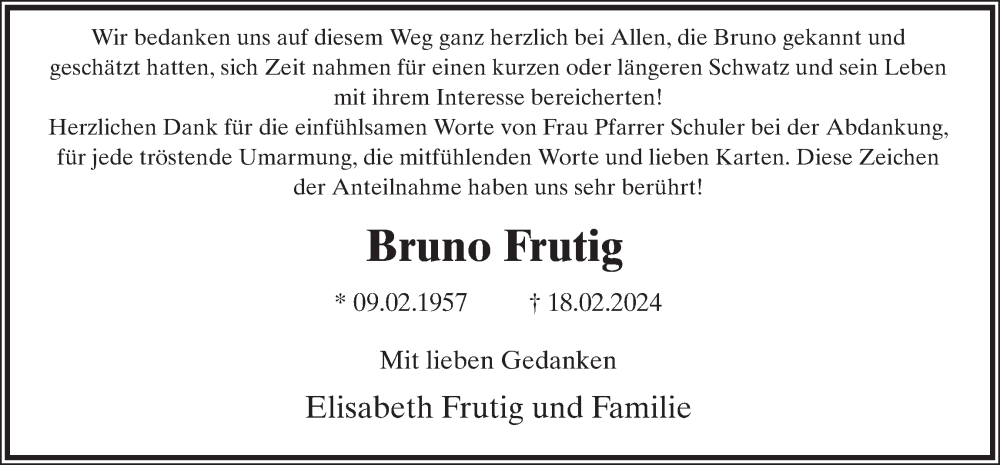 Traueranzeige für Bruno Frutig vom 13.03.2024 aus AvU