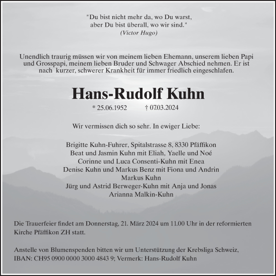 Traueranzeige von Hans-Rudolf Kuhn von AvU