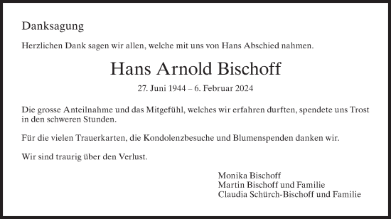 Traueranzeige von Hans Arnold Bischoff von reg_5