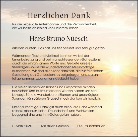 Traueranzeige von Hans Bruno Nüesch von VO solo