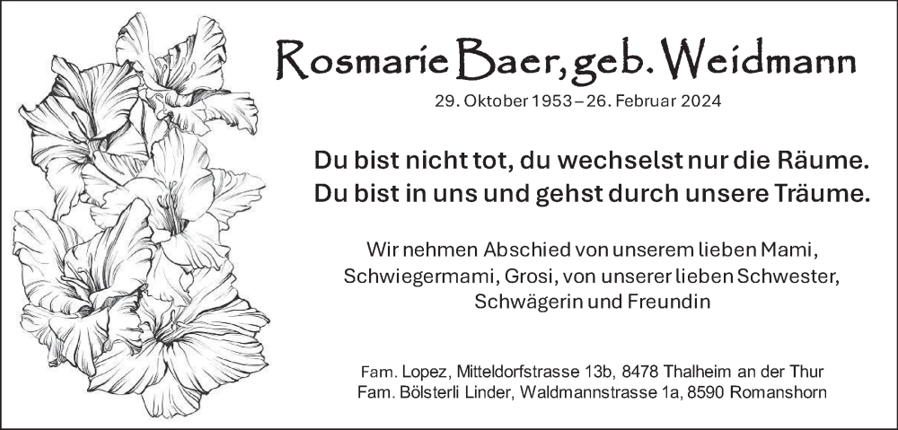  Traueranzeige für Rosmarie Baer vom 06.03.2024 aus AvU