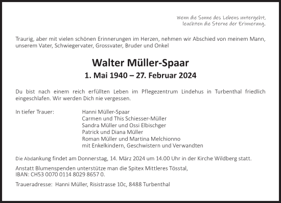 Traueranzeige von Walter Müller-Spaar von AvU