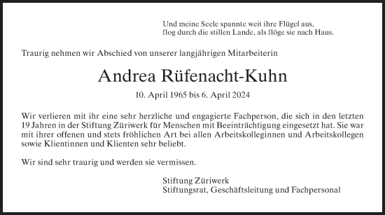 Traueranzeige von Andrea Rüfenacht-Kuhn von AvU