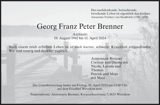 Traueranzeige von Georg Franz Peter Brenner von AvU