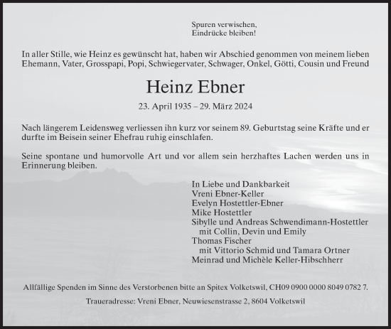 Traueranzeige von Heinz Ebner von AvU