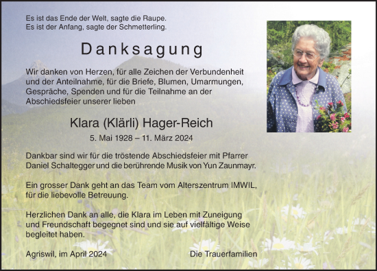 Traueranzeige von Klara Hager-Reich von VO solo