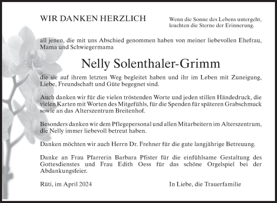 Traueranzeige von Nelly Solenthaler-Grimm von AvU