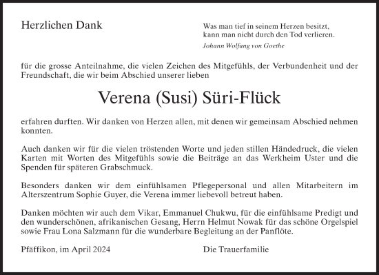 Traueranzeige von Verena Süri-Flück von AvU