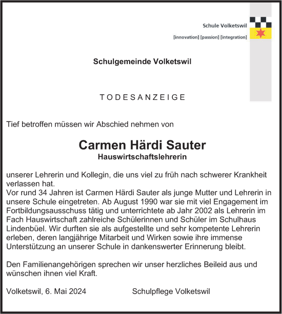 Traueranzeige von Carmen Härdi Sauter von AvU