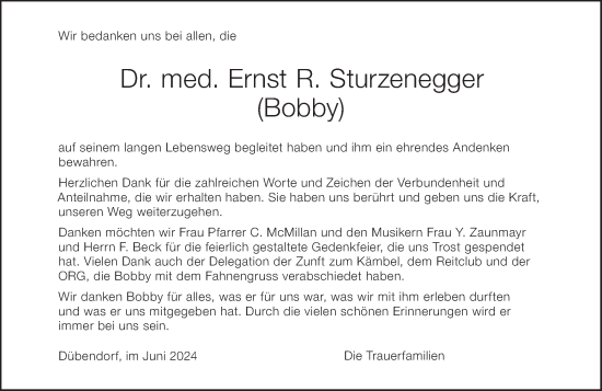 Traueranzeige von Ernst R. Sturzenegger von VO solo