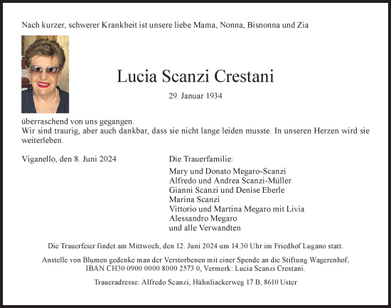 Traueranzeige von Lucia Scanzi Crestani von AvU