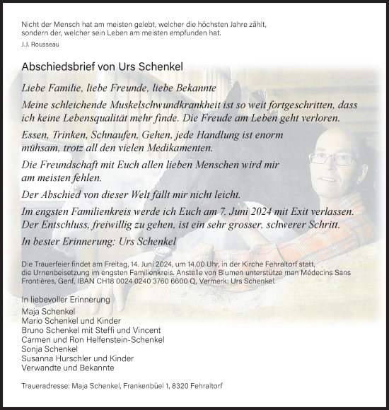 Traueranzeige von Urs Schenkel von AvU
