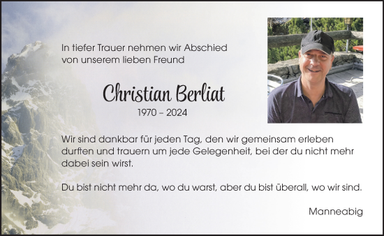 Traueranzeige von Christian Berliat von VO solo