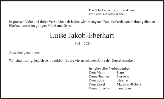 Traueranzeige von Luise Jakob-Eberhart von AvU