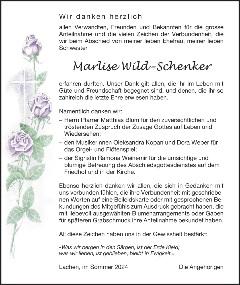  Traueranzeige für Marlise Wild-Schenker vom 21.08.2024 aus AvU