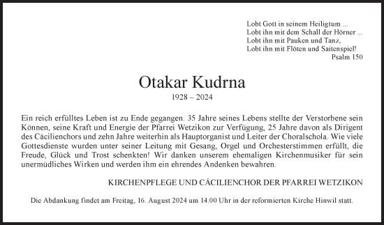 Traueranzeige von Otakar Kudrna von AvU