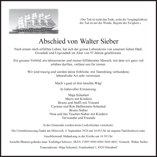Traueranzeige von Walter Sieber von AvU