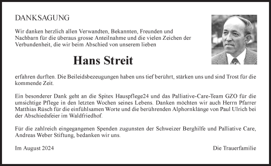 Traueranzeige von Hans Streit von AvU