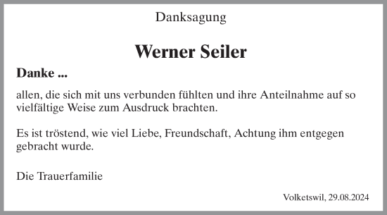 Traueranzeige von Werner Seiler von AvU