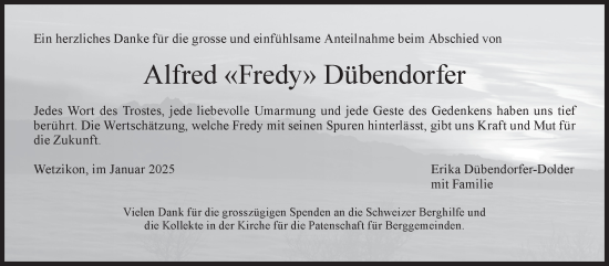 Traueranzeige von Alfred Dübendorfer von AvU