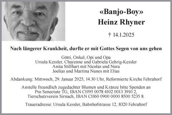 Traueranzeige von Heinz Rhyner von AvU