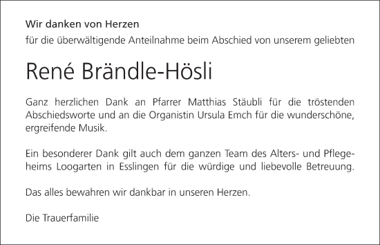 Traueranzeige von Rene Brändle-Hösli von AvU