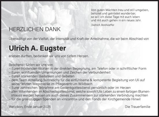 Traueranzeige von Ulrich A. Eugster von AvU