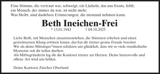 Traueranzeige von Beth Ineichen-Frei von AvU