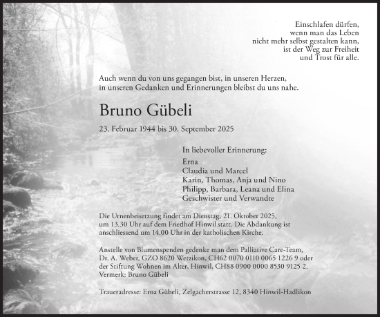 Traueranzeige von Bruno Gübeli von AvU