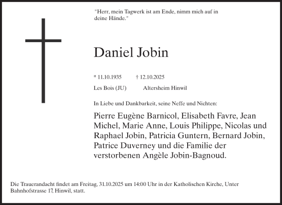 Traueranzeige von Daniel Jobin von AvU