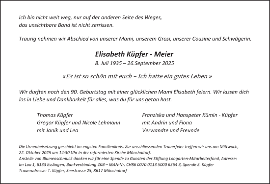 Traueranzeige von Elisabeth Küpfer-Meier von AvU