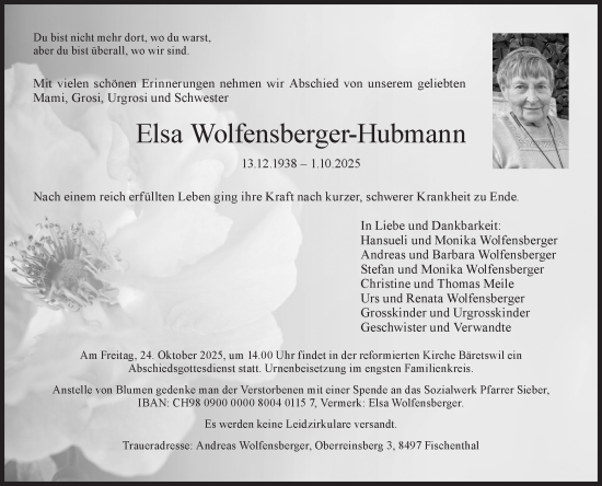Traueranzeige von Elsa Wolfensberger von AvU