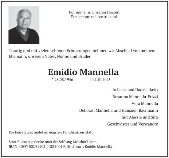 Traueranzeige von Emidio Mannella von AvU