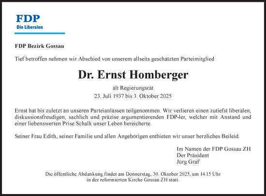 Traueranzeige von Ernst Homberger von AvU