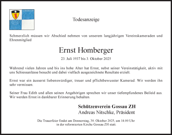 Traueranzeige von Ernst Homberger von AvU