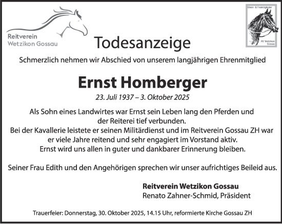 Traueranzeige von Ernst Homberger von AvU