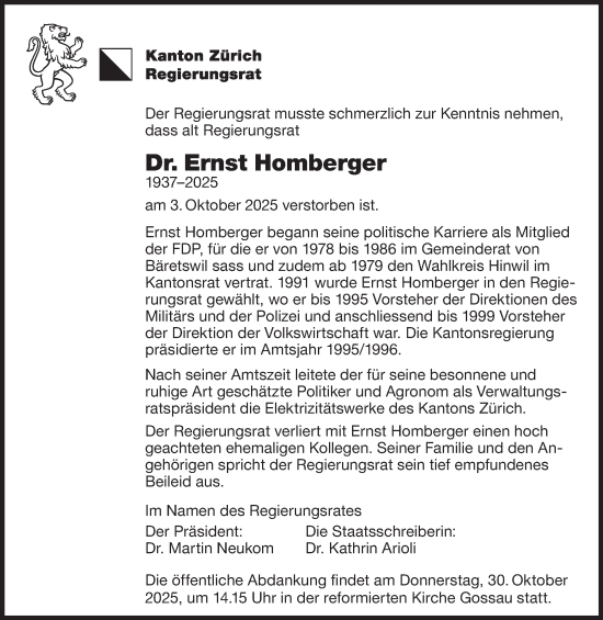 Traueranzeige von Ernst Homberger von AvU